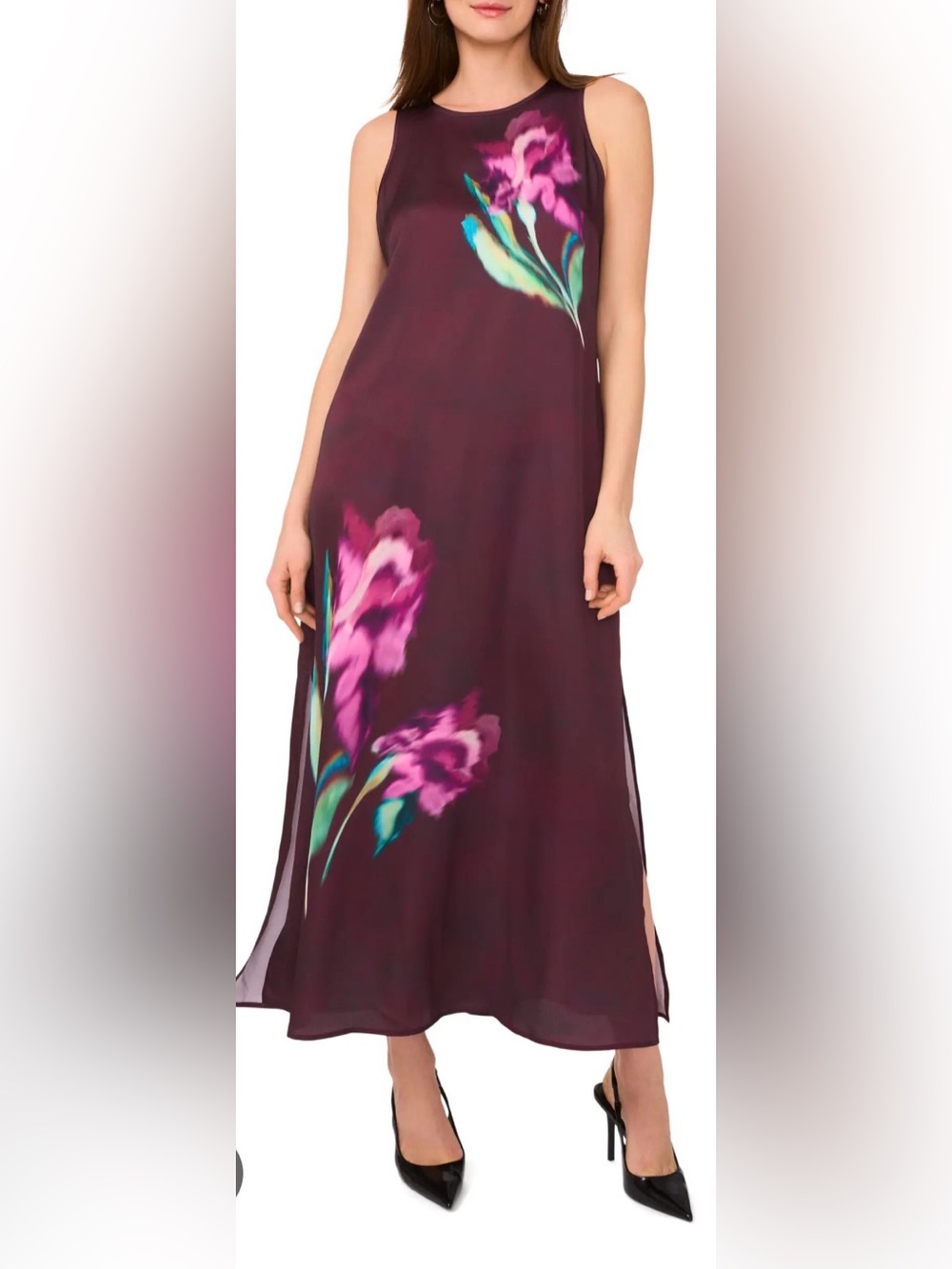 Floral Print Burgundy Maxi Dress